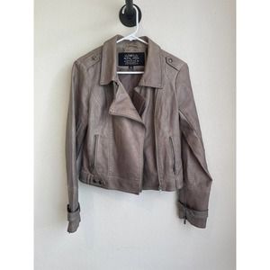 Blanc Noir Faux Leather Tan Brown Moto Jacket Asymmetric Front Zip Small